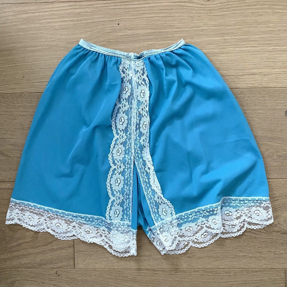 Olga Blue Nylon Lace Tap Shorts with White Lace Trim